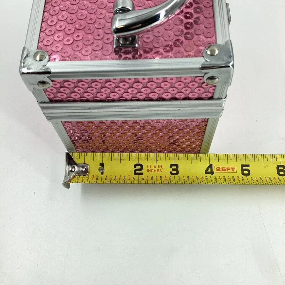 Caboodles Mini Pink Sequin Makeup Case Organizer 2012 Sparkle Silver